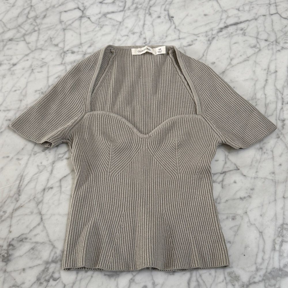 Glassons Corset Rib Tee Knit Sz XS Sage